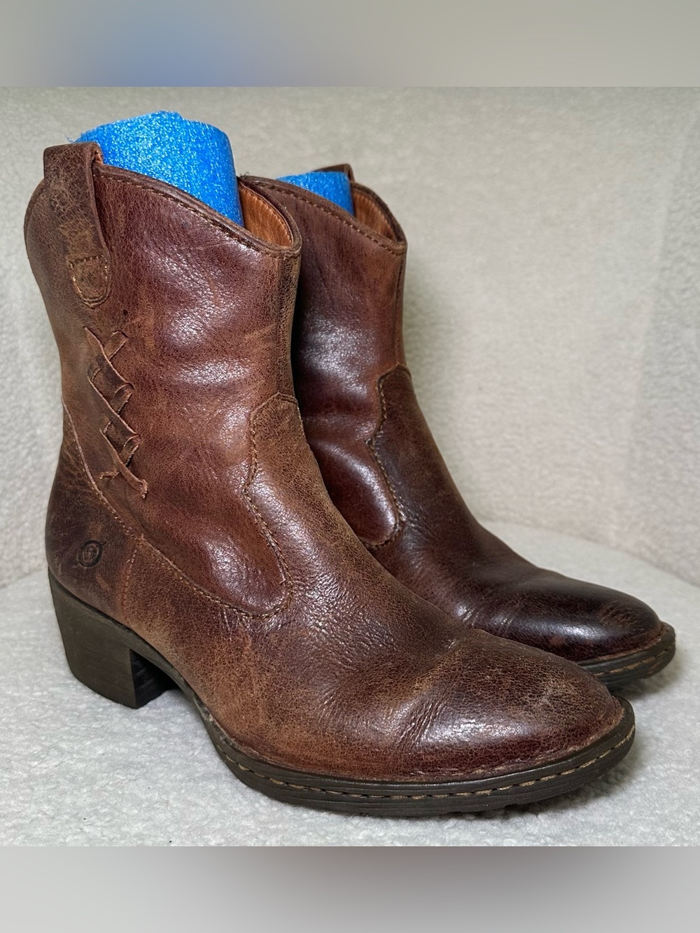 Born Karin Leather Western Ankle Booties Boots Brown Distressed Cowboy Boho 6.5